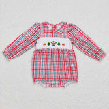 Gift Tree Santa Smocked Plaid Girls Christmas Romper