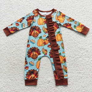 Turkey Pumpkin Girls Thanksgiving Romper