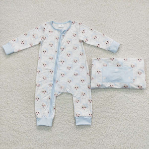 Santa Sky Blue Boys Christmas Romper