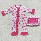 Cartoon Dolls Hot Pink Ruffles Girls Fall Romper