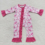 Cartoon Dolls Hot Pink Ruffles Girls Fall Romper