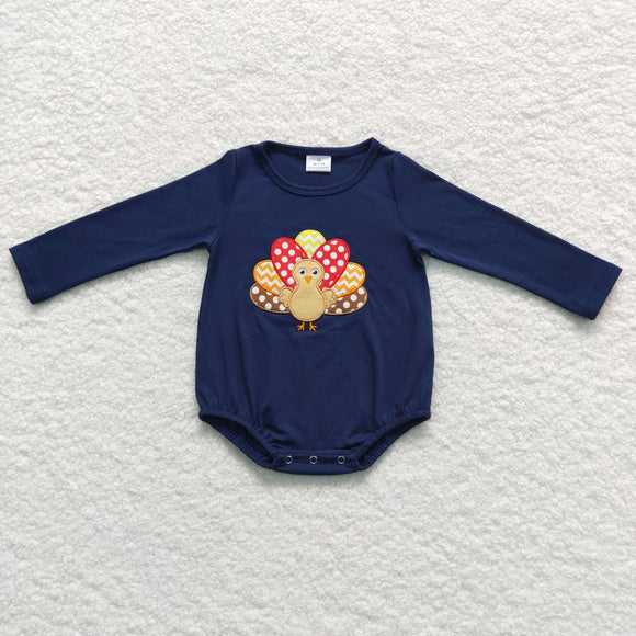 Polka Dots Turkey Navy Boys Thanksgiving Romper