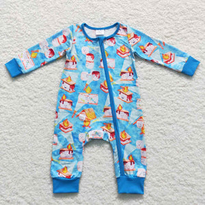 Fire Camp Food Blue Boys Fall Romper