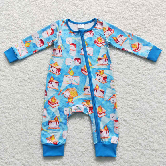 Fire Camp Food Blue Boys Fall Romper