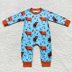 Cows Blue Brown Boys Fall Romper