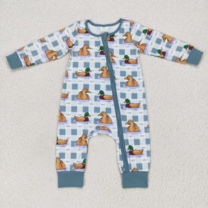 Duck Plaid Blue Boys Fall Romper