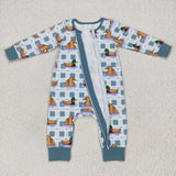 Duck Plaid Blue Boys Fall Romper