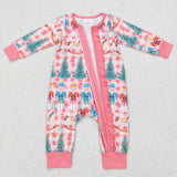 Cartoon Soliders Plaid Pink Ruffles Girls Christmas Romper