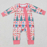 Cartoon Soliders Plaid Pink Ruffles Girls Christmas Romper