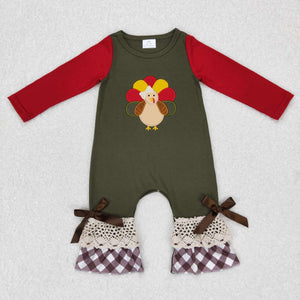 Turkey Green Red Plaid Girls Thanksgiving Romper