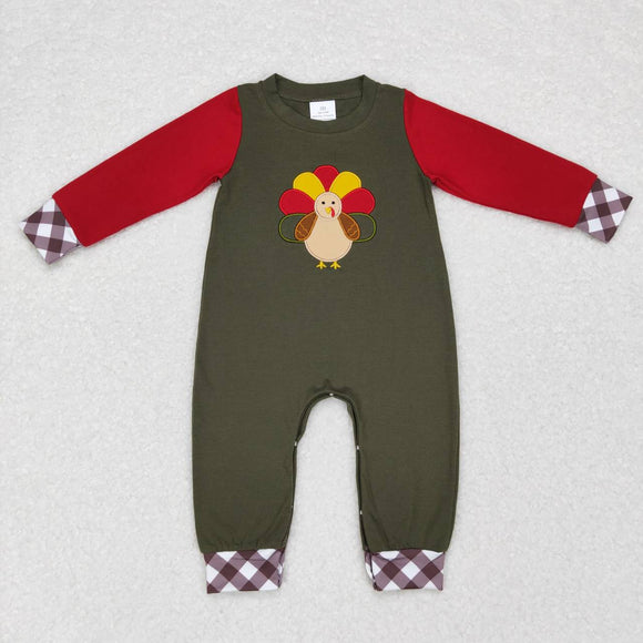 Turkey Green Red Plaid Boys Thanksgiving Romper