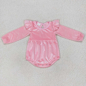 Solid Velvet Pink Girls Christmas Romper