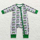 Farm Boy Tractor Gray Green Boys Fall Romper