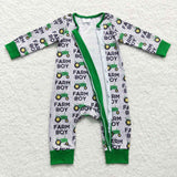 Farm Boy Tractor Gray Green Boys Fall Romper