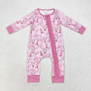 Bamboo Highland Cow Cactus Hot Pink Girls Fall Romper