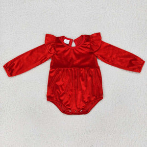 Solid Velvet Red Girls Christmas Romper