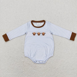 Three Cows Blue Stripe Brown Boys Fall Romper