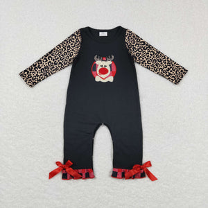 Reindeer Black Red Plaid Girls Christmas Romper