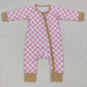 Pink White Plaid Girls Fall Romper