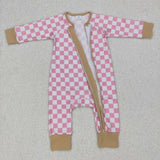 Pink White Plaid Girls Fall Romper