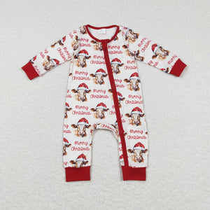 Merry Cow Red Beige Boys Christmas Romper