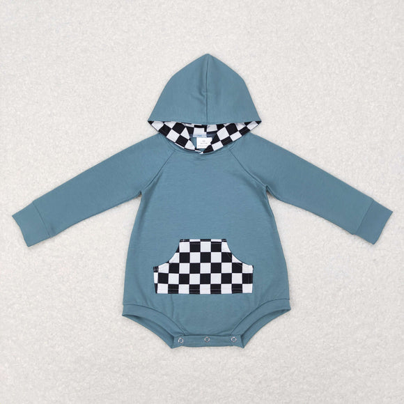 Plaid Pocket Blue Hoodie Boys Fall Romper