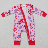 Heart Tractor Red Pink Girls Valentines Romper