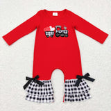 Heart Tractor Black Plaid Ruffles Red Girls Valentine Romper