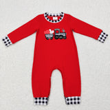 Heart Tractor Black Plaid Red Boys Valentine Romper