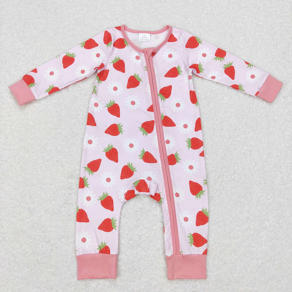 Strawberry Floral Pink Girls Fall Romper