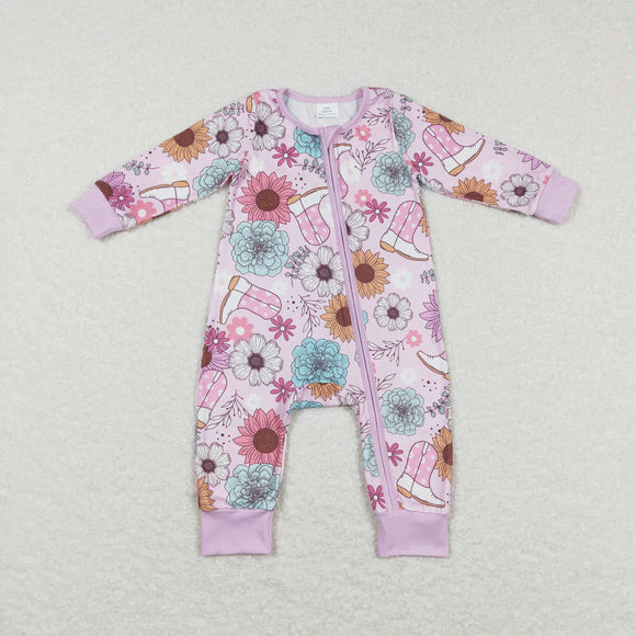 Boots Floral Pink Girls Fall Romper