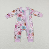 Boots Floral Pink Girls Fall Romper