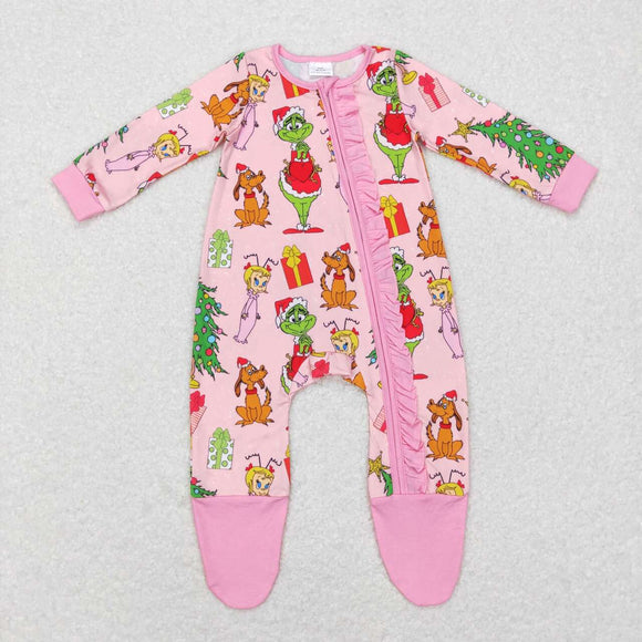 Cartoon Pink Ruffles Girls Christmas Romper