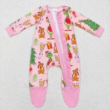 Cartoon Pink Ruffles Girls Christmas Romper