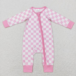 Pink White Plaid Girls Fall Romper