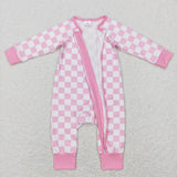 Pink White Plaid Girls Fall Romper