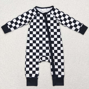 Black White Plaid Boys Fall Romper