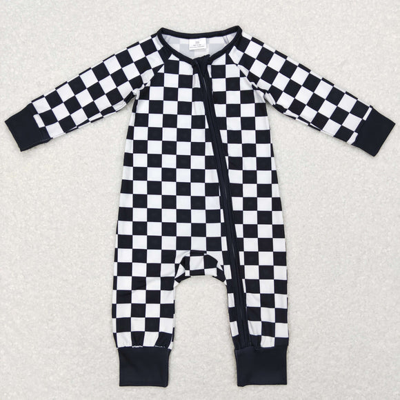 Black White Plaid Boys Fall Romper