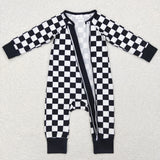 Black White Plaid Boys Fall Romper