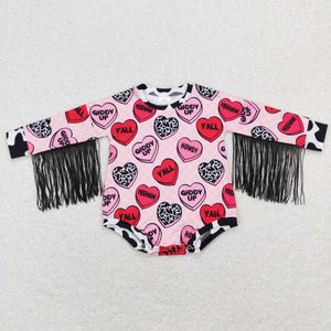 Giddy Up Tassels Pink Girls Valentines Romper