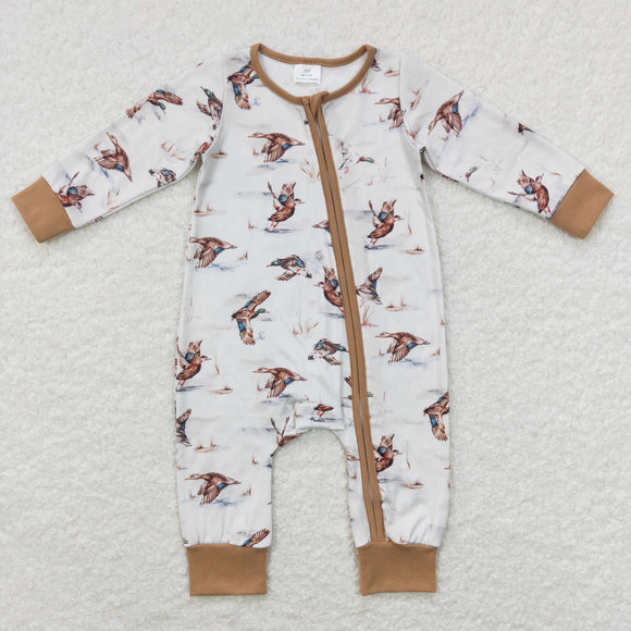 Duck Brown White Boys Fall Romper