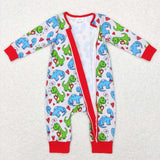 Dinosaur Heart Red Gray Boys Valentines Romper