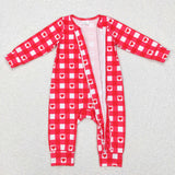 Heart Red White Plaid Girls Valentines Romper