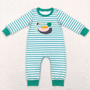 Duck Stripe Green Boys Fall Romper