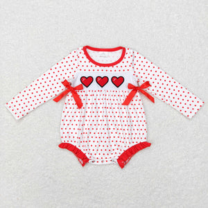 Heart Red Bows White Girls Valentine Romper