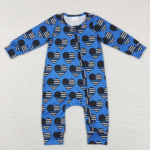 Heart Blue Boys Fall Romper