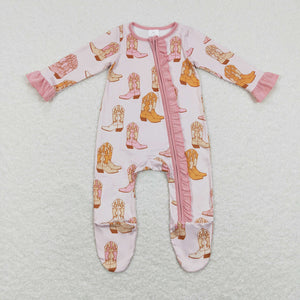 Boots Cowgirl Pink Girls Fall Romper