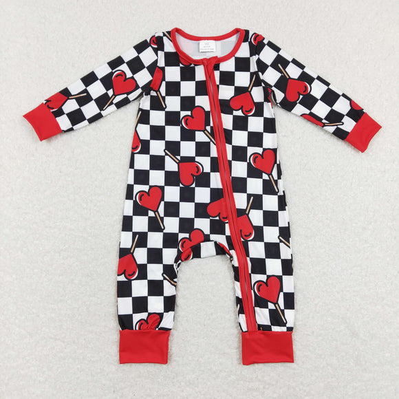 Heart Lollipop Plaid Red Boys Valentines Romper