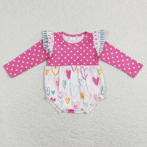 Heart Polka Dots Hot Pink Girls Valentines Romper