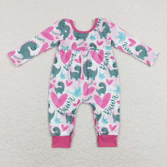 Heart Dinosaur Rawr Girls Valentines Romper